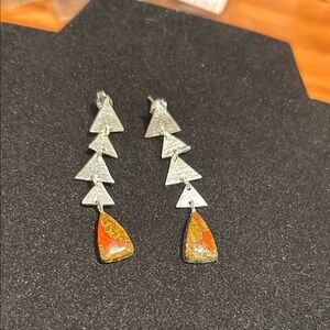 Silver and Orange Geometric Earrings